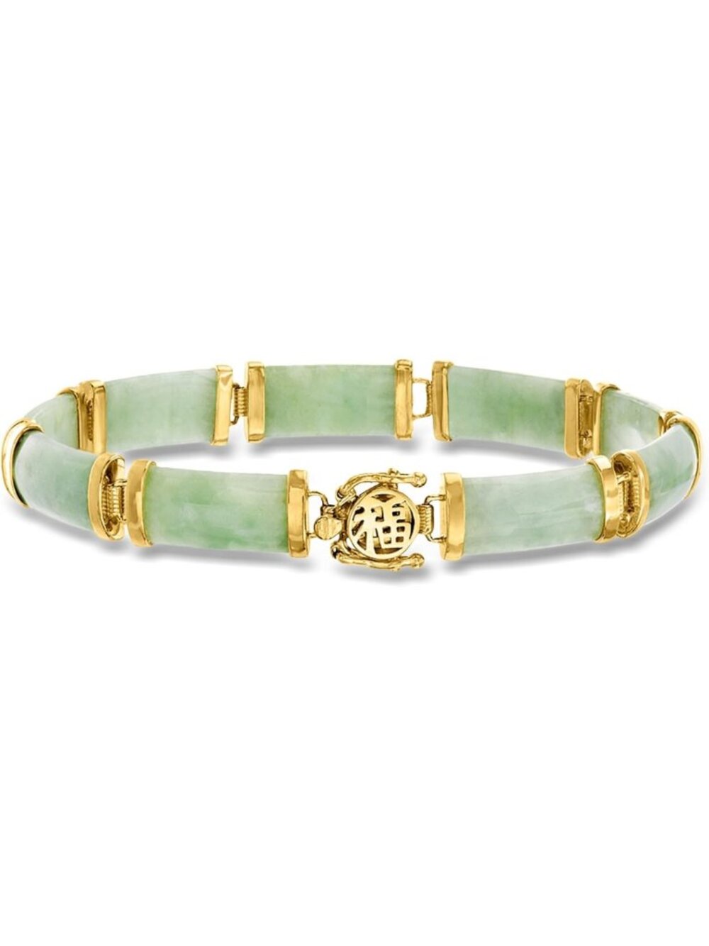 Elegant Jade Bracelet with 18kt Gold Over Sterling - Good Fortune Charm
